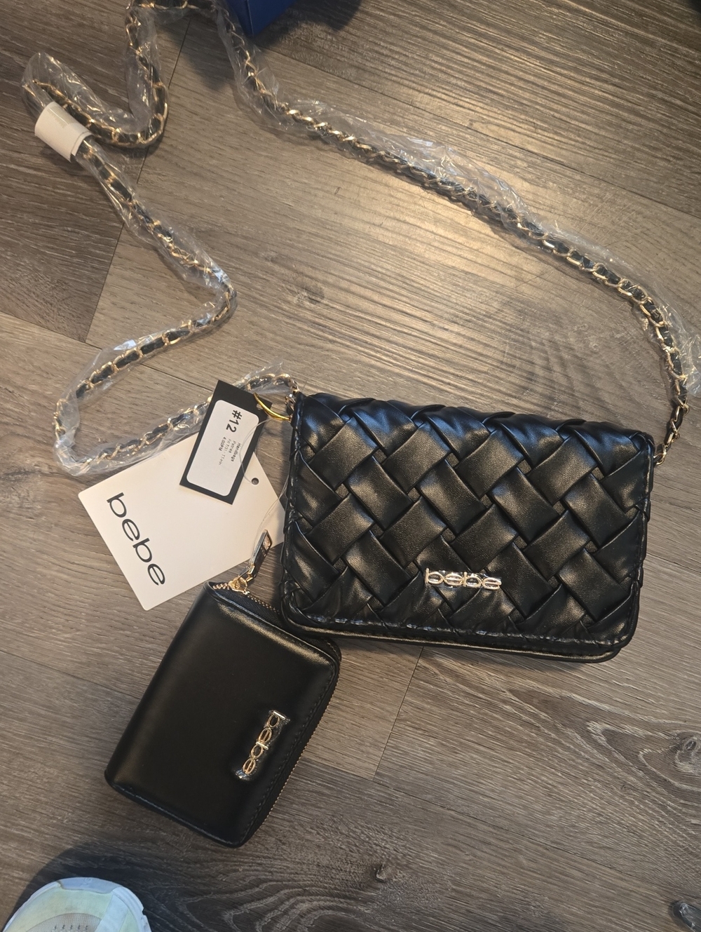 bebe Black Quilted Woven Crossbody with Wallet NwT